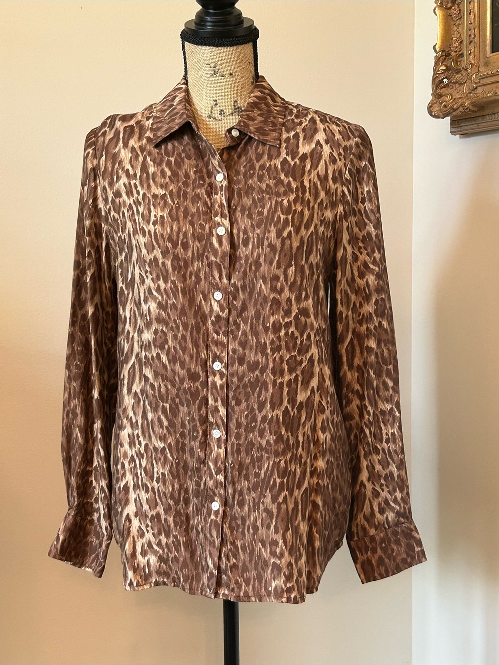 J. McLaughlin Brown Leopard Print Button-Down Shirt
